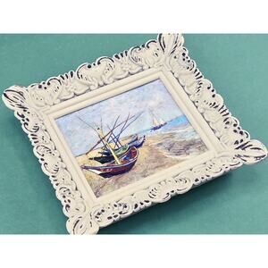 Boats at St Marie Vincent Van Gogh - Mini Antique Canvas Painting Framed Artwork